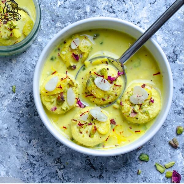 Relish our Ras Malai, a rich and creamy asian dessert made with paneer, milk, and sugar, perfect for a sweet and indulgent treat.